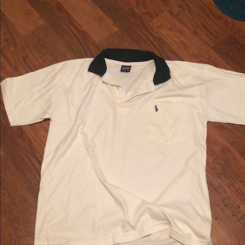 Cream Polo Shirt with Green Collar
